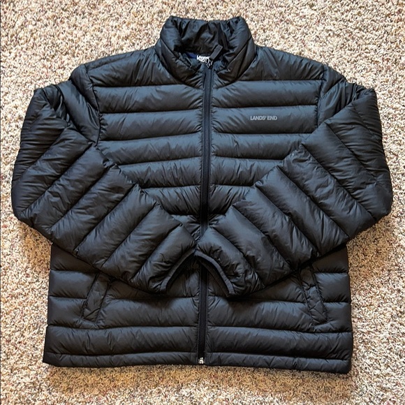 Lands' End Puffer Men’s Black 600 Down Rating Puffer Jacket Size L *LIKE NEW* - Picture 10 of 10